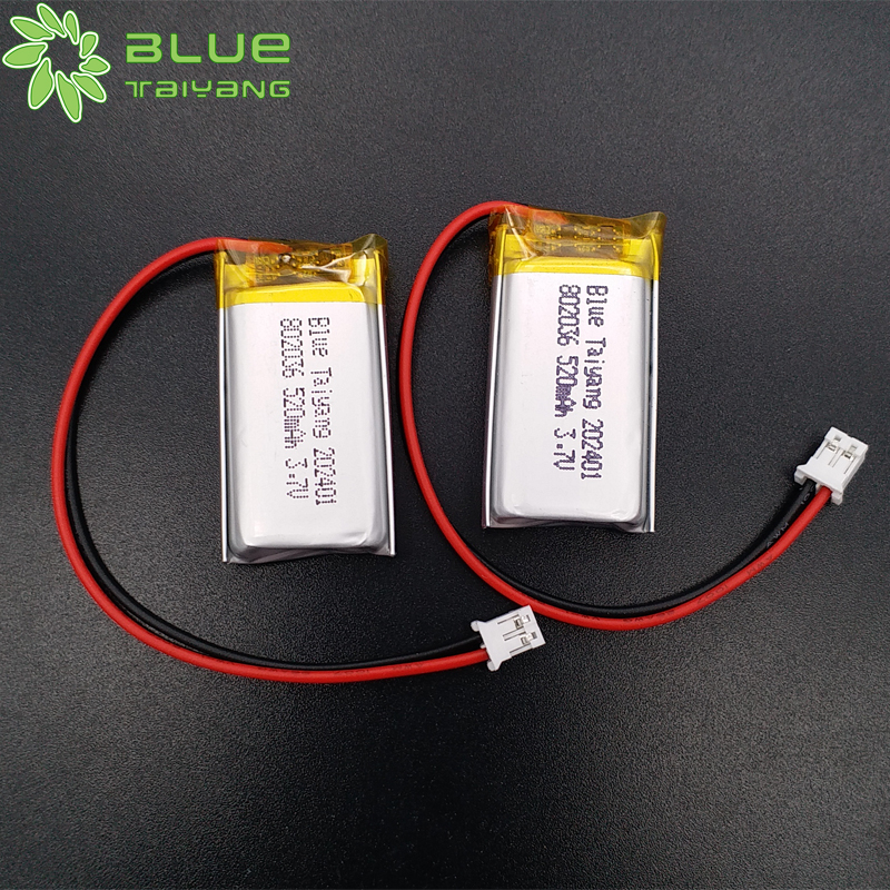 Ultra thin rechargeable lithium polymer battery li ion 802036 3.7v 520mah li polymer battery